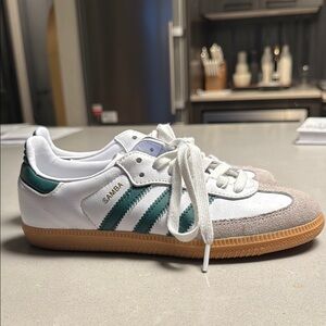 Adidas Samba White Leather Sneakers with Green Stripes